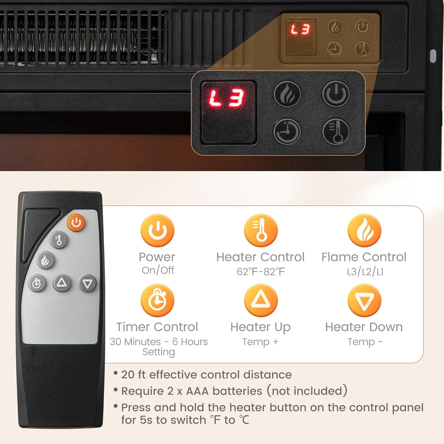 Tangkula Soporte de TV con chimenea para televisores de hasta 65 pulgadas,...
