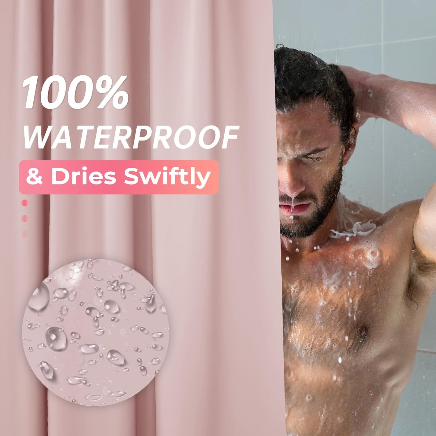 AmazerBath Cortina de ducha rosa claro de plástico de 72 x 72 pulgadas, cortina...