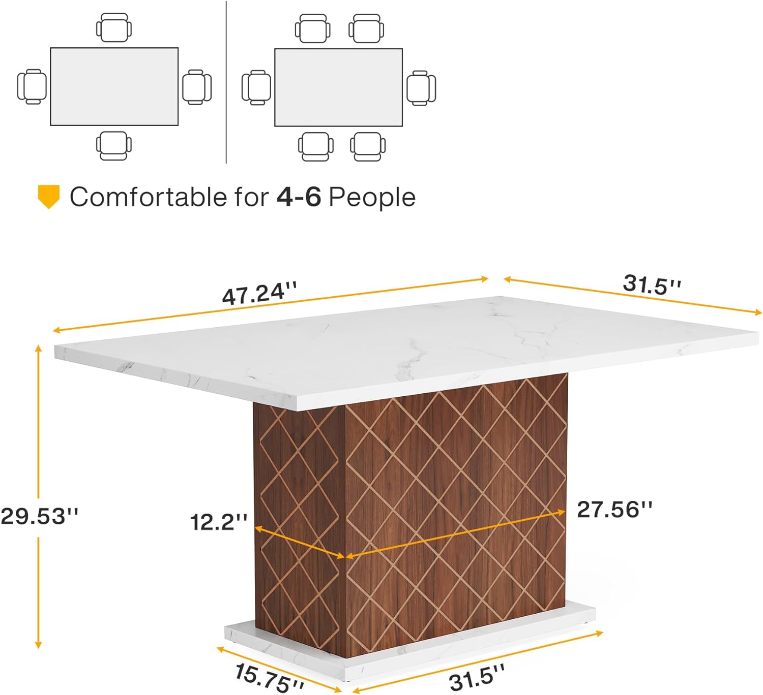 Mesa de comedor de 47 pulgadas para 2-4, mesa de cocina moderna, mesa de