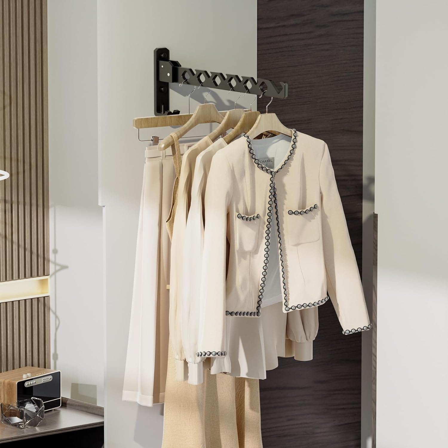 Soporte para colgar abrigos de pared, organizador de secado de ropa negra,