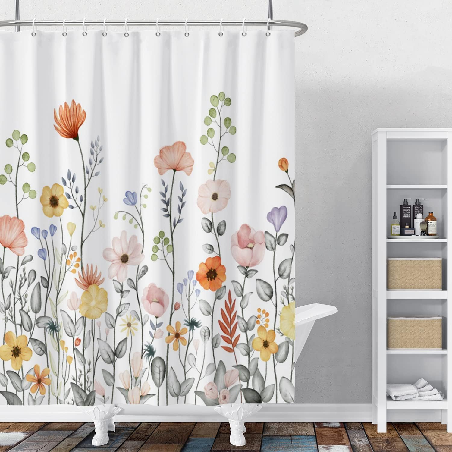 Yeele Cortina de ducha de tela larga con flores, cortinas de ducha para baño,...