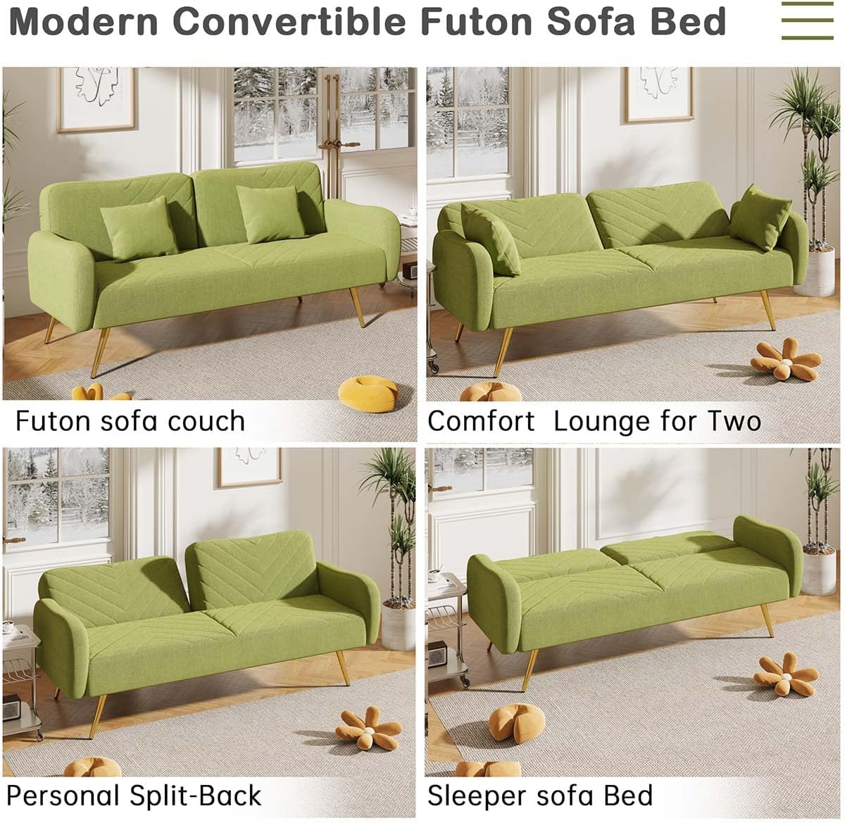 Futón de 70 pulgadas con colchón incluido, sofá cama futón con respaldo...