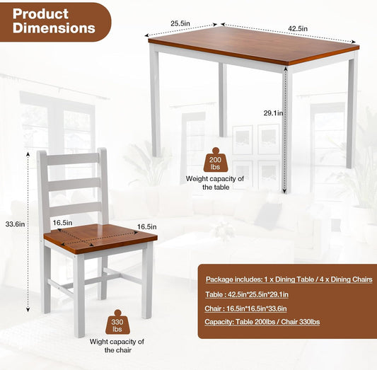 Juego de mesa de comedor para 4, juego de sillas de cocina pequeñas de 5