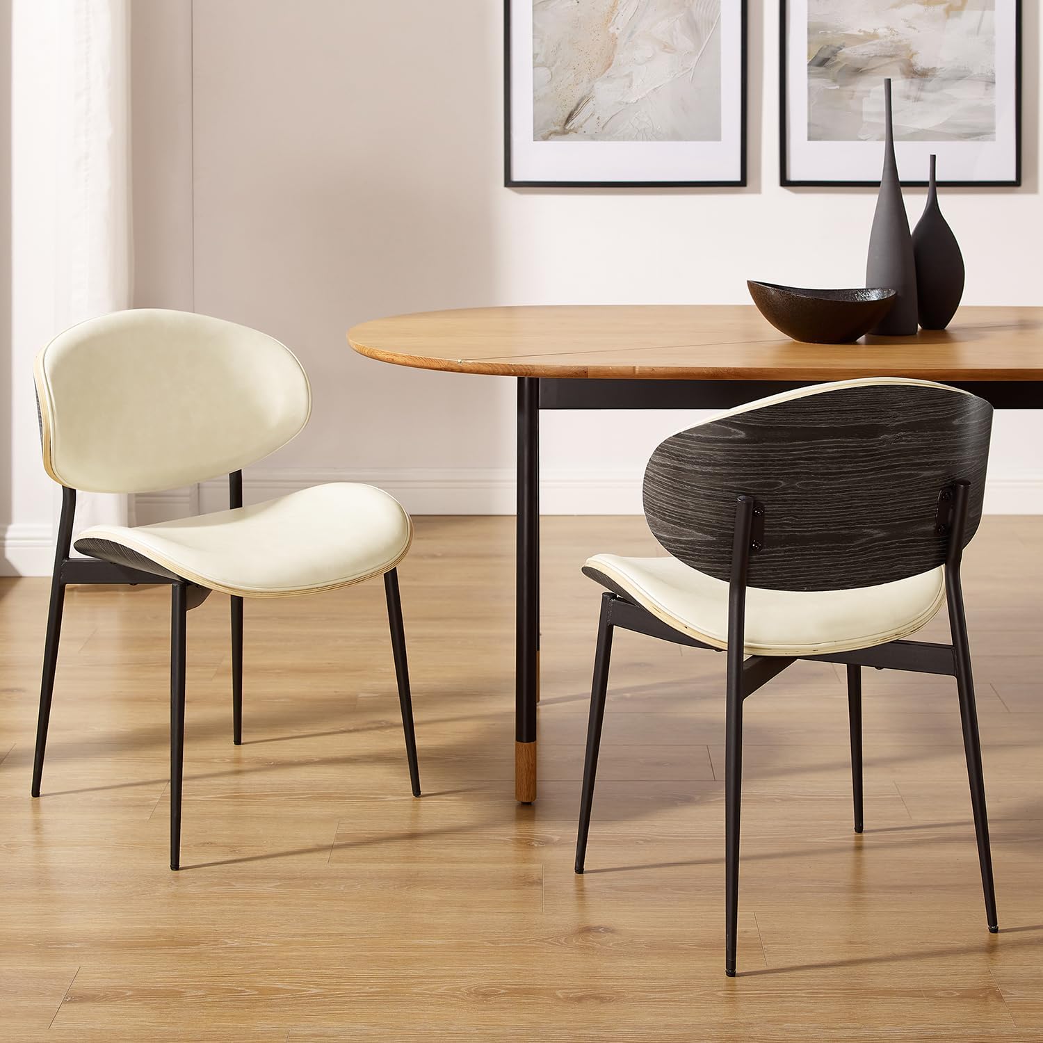 Sillas de comedor, juego de 2, madera curvada de roble negro, silla moderna de