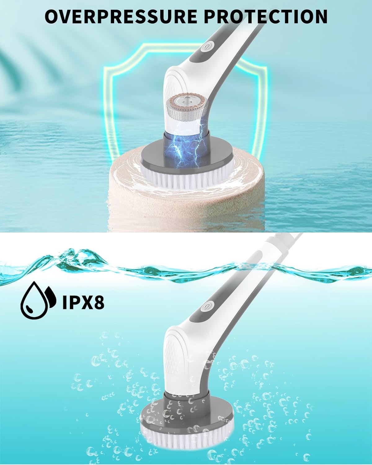 Limpiador eléctrico giratorio, IPX8 resistente al agua, cepillo de limpieza