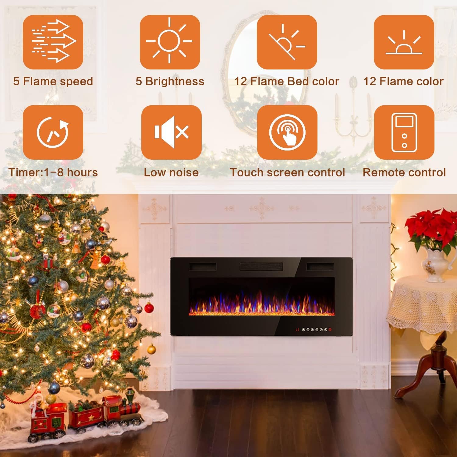 Vitesse Chimenea eléctrica ultrafina de 50 pulgadas en la pared empotrada y...