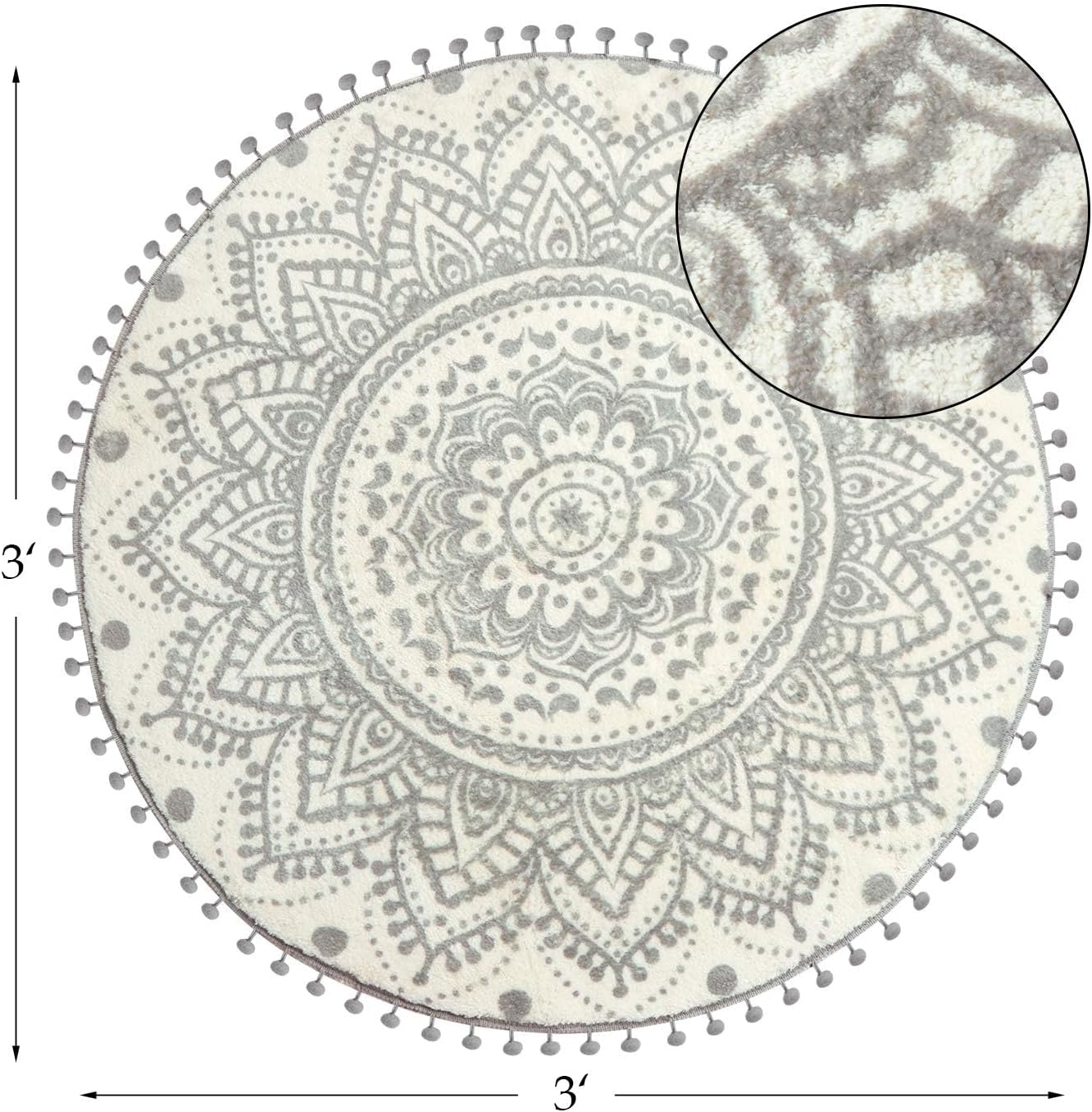 Uphome - Alfombra redonda decorativa con flecos de pompón y mandala de lujo, de...