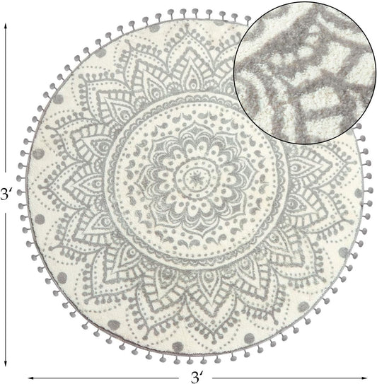 Uphome - Alfombra redonda decorativa con flecos de pompón y mandala de lujo, de...