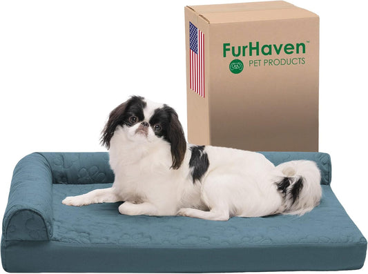 Furhaven - Cama Pinsonic con acolchado de patas estampadas para perro,...