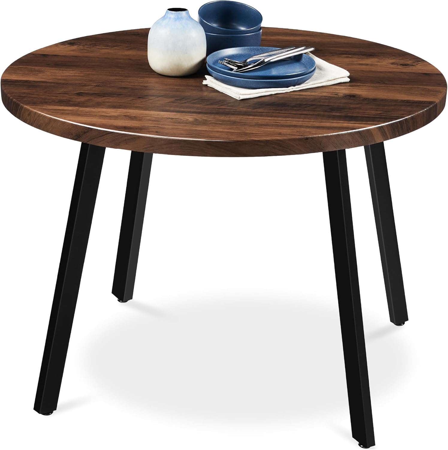 Best Choice Products Mesa de comedor redonda con patas de acero, color marrón...