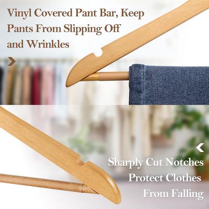 Perchas de madera para trajes, paquete de 20 perchas de madera antideslizantes