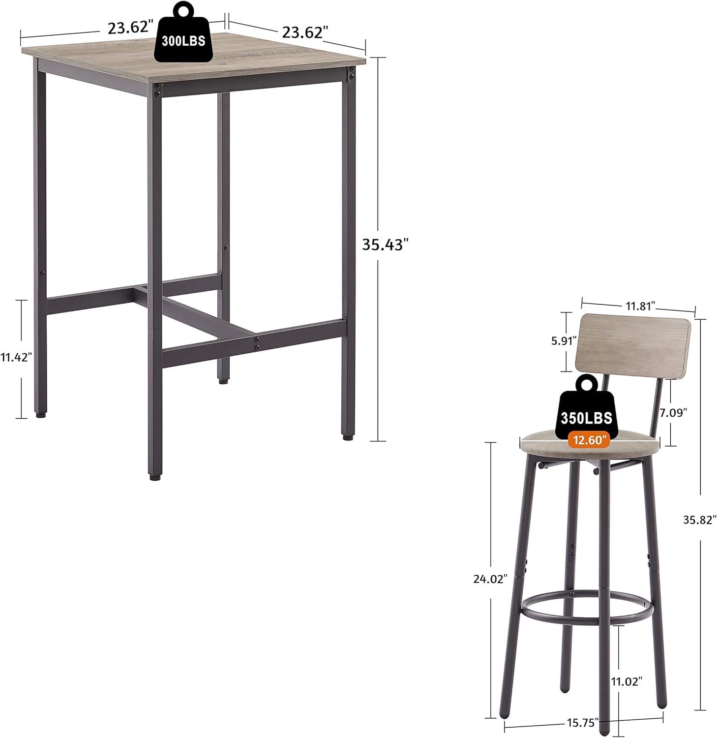 Juego de mesa y sillas de bar para 2, juego de mesa de comedor de 3 piezas,