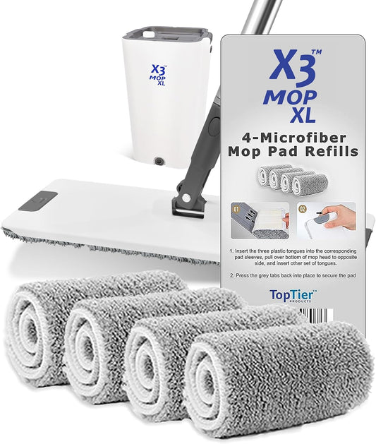 X3 Mop XL Almohadillas de limpieza de microfibra de repuesto, paquete de 4...