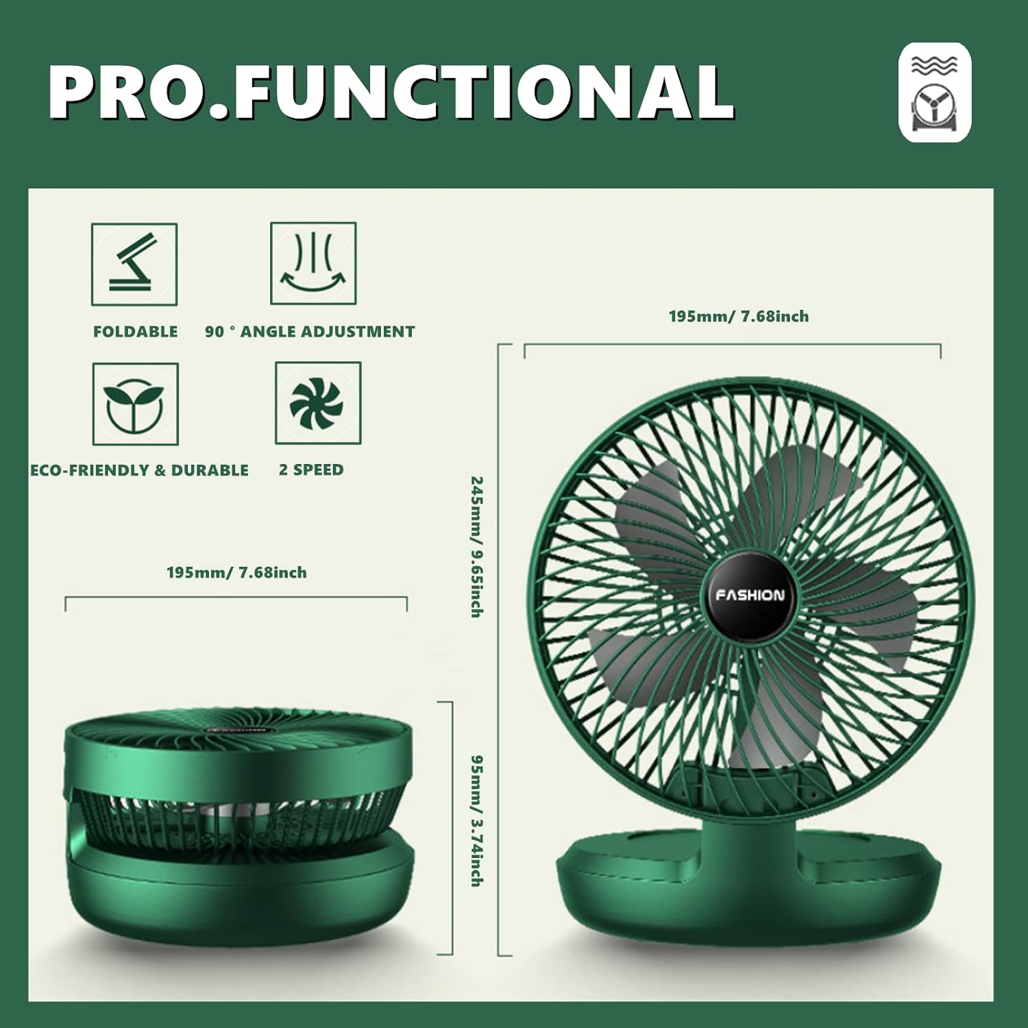 Chchmu Mini ventilador de escritorio USB de 8 pulgadas, plegable, ventilador de...