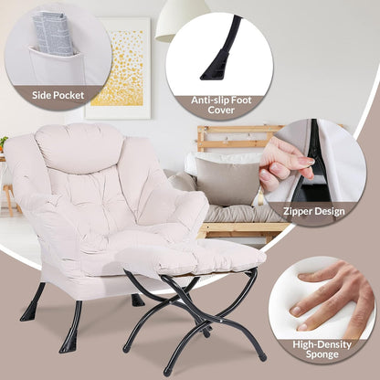 Moderna silla perezosa de tela de terciopelo con otomana, silla de salón