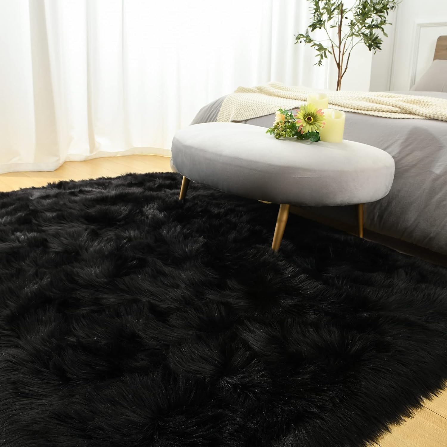 LOCHAS Alfombra mullida ultrasuave, alfombra de pelo sintético de oveja, para...