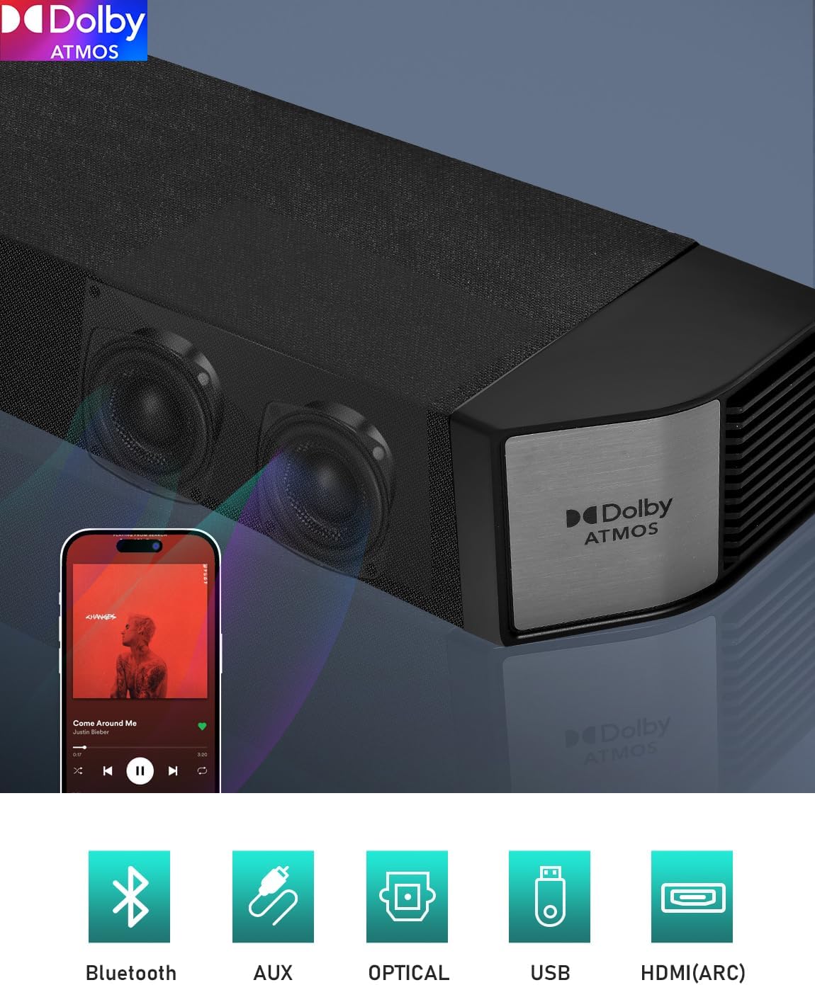 5.1.2 Barra de sonido Dolby Atmos prémium con subwoofer inalámbrico, Bluetooth...