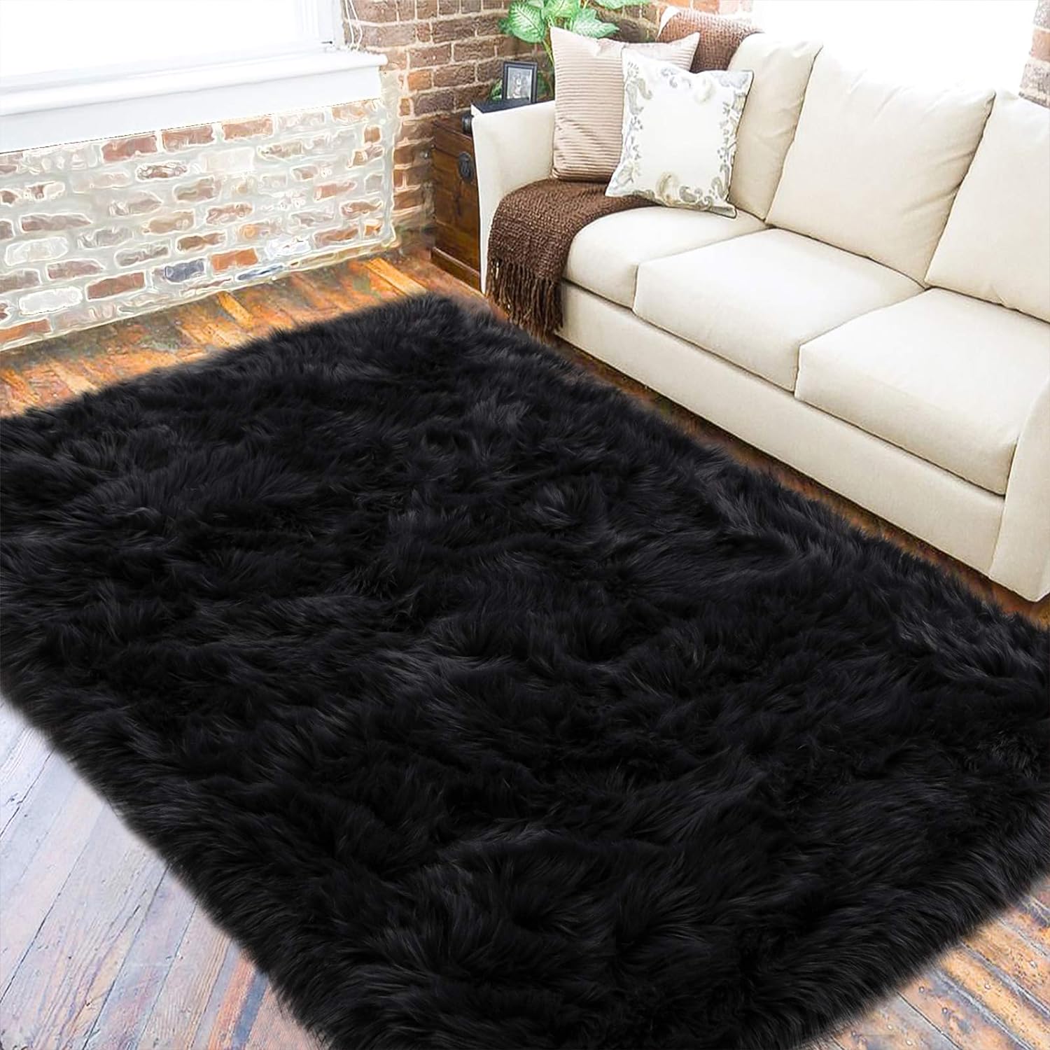 LOCHAS Alfombra mullida ultrasuave, alfombra de pelo sintético de oveja, para...