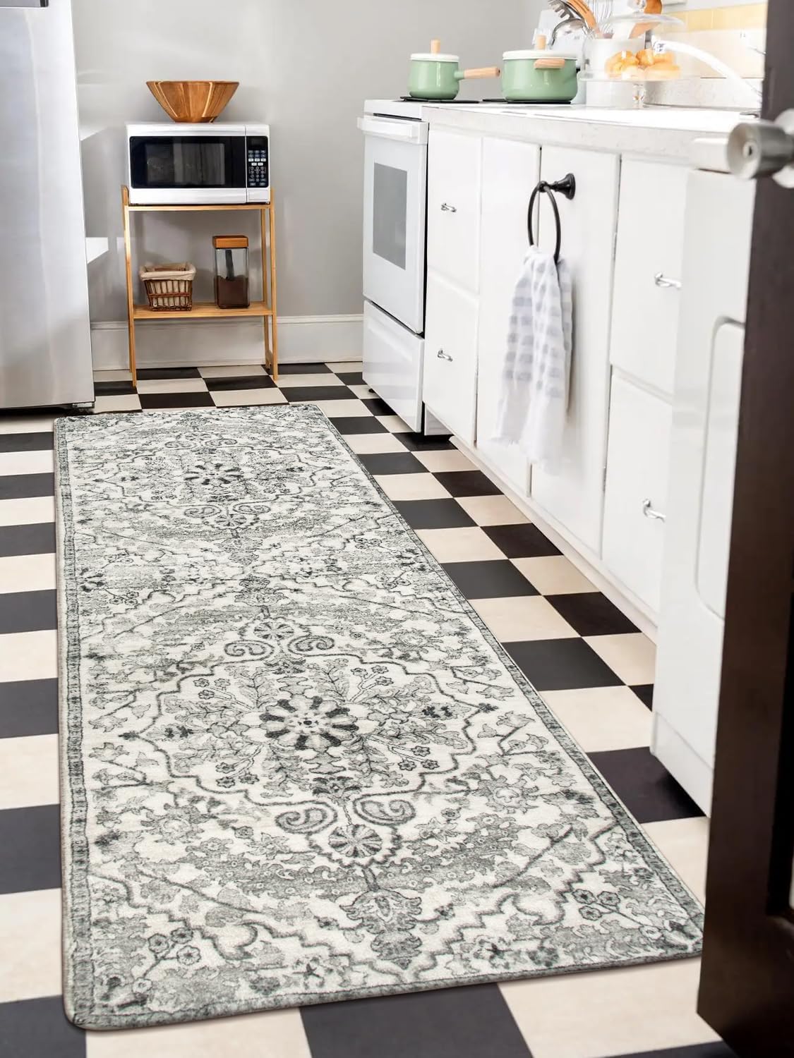 Tapete corredor bohemio de 2.8x8 pies para pasillos y cocina, lavable, con pelo