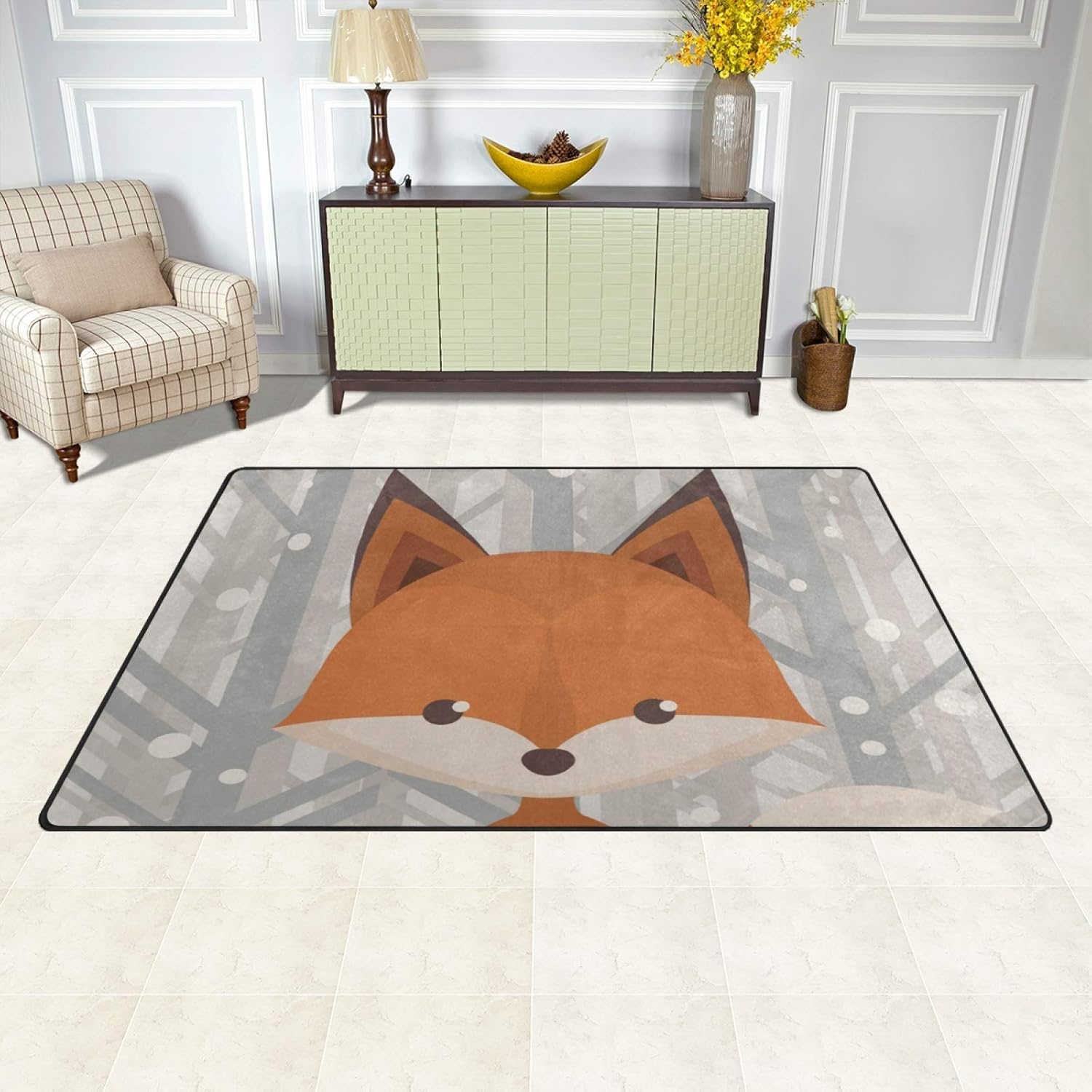 Alfombra ligera estampada decorativa contemporánea con diseño de zorro de...