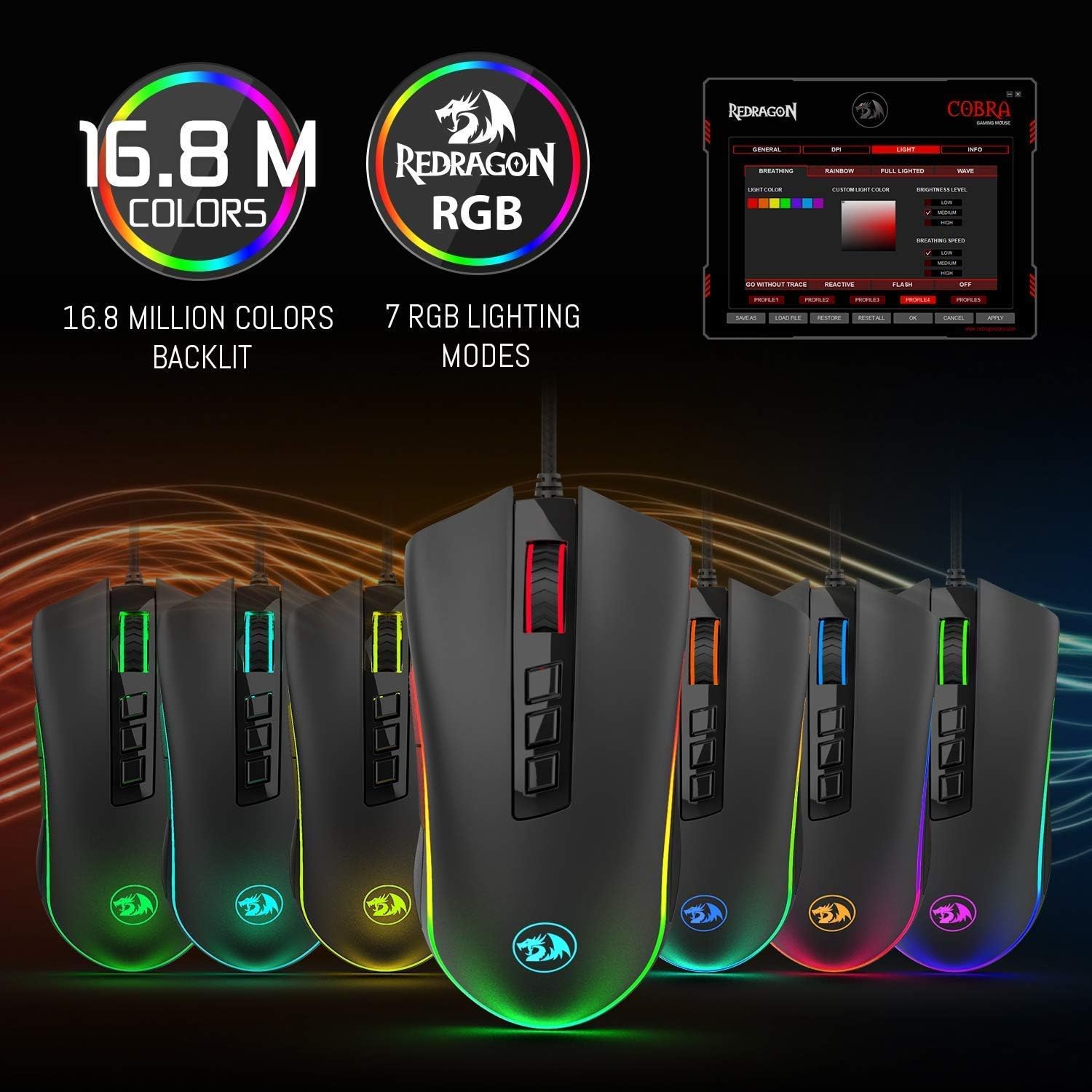 Redragon M711 Cobra - Mouse para videojuegos con retroiluminación croma RGB de...