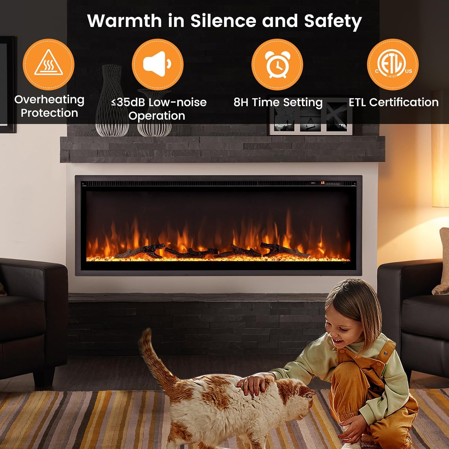 Tangkula Insertos de chimenea eléctrica de 50 pulgadas, empotrados, montado en...