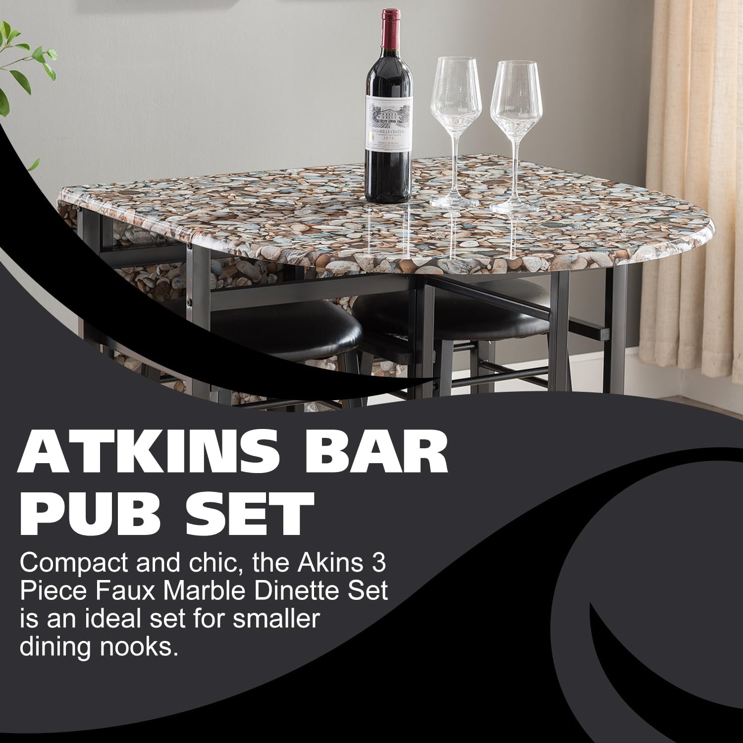 Atkins Juego de comedor de 3 piezas para barpub, mesa de hojas caídas y 2