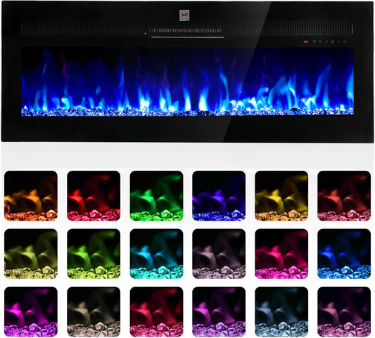 TCFUNDY Chimenea eléctrica de 50 pulgadas montada en la pared y empotrada,...
