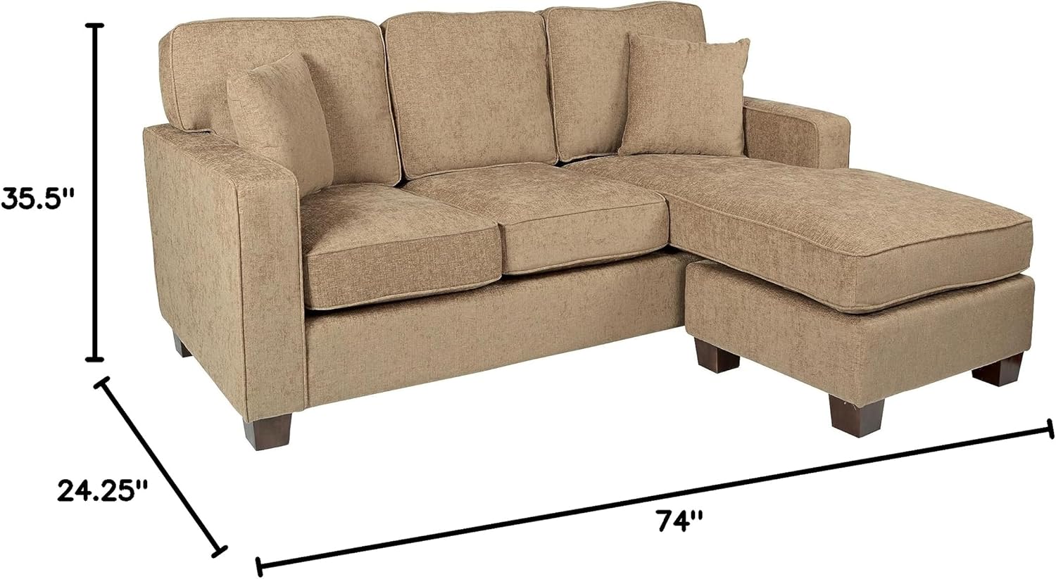 OSP Home Furnishings Russell Sofá seccional reversible con 2 almohadas y patas...