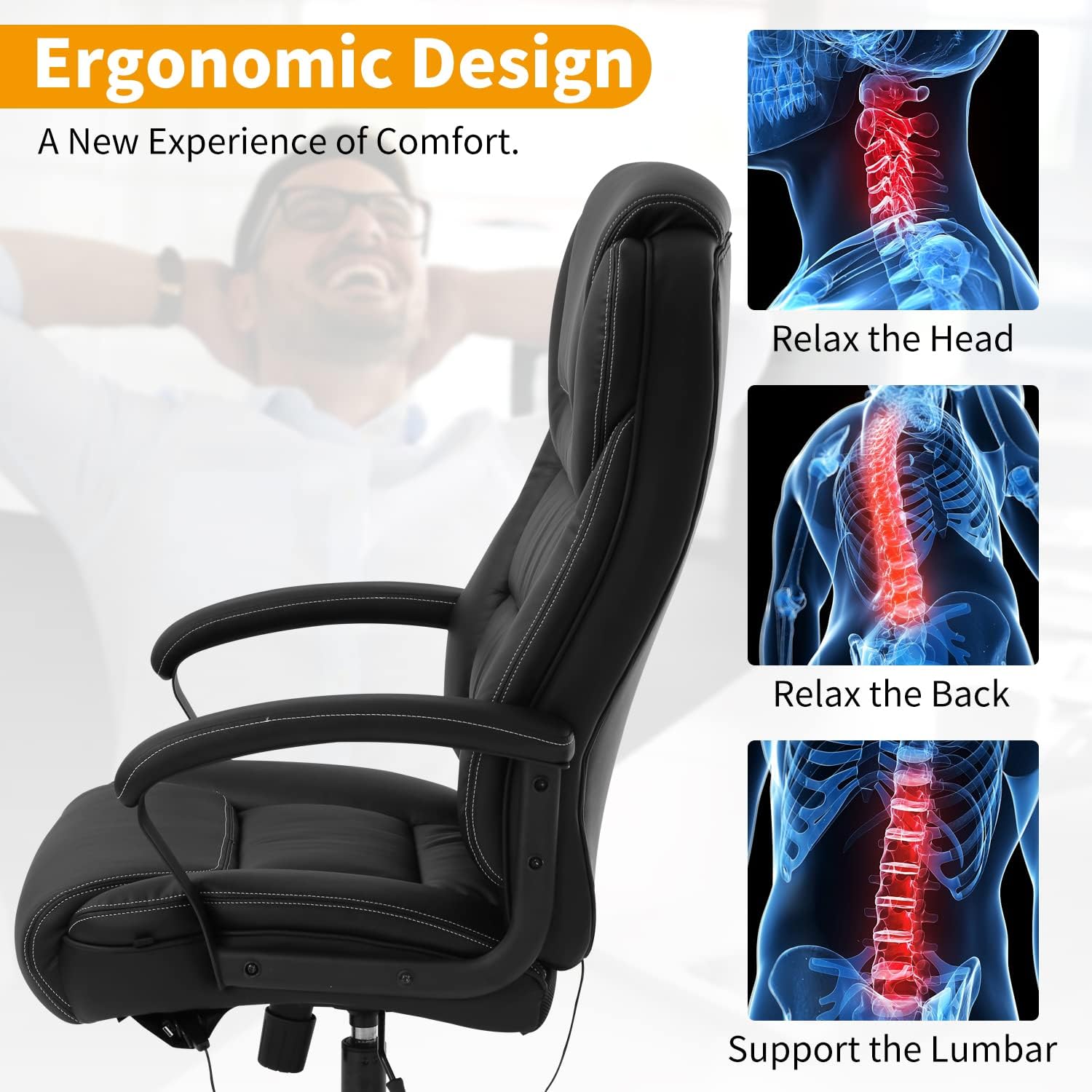 Silla de oficina grande y alta para personas pesadas, 500 libras, silla de...