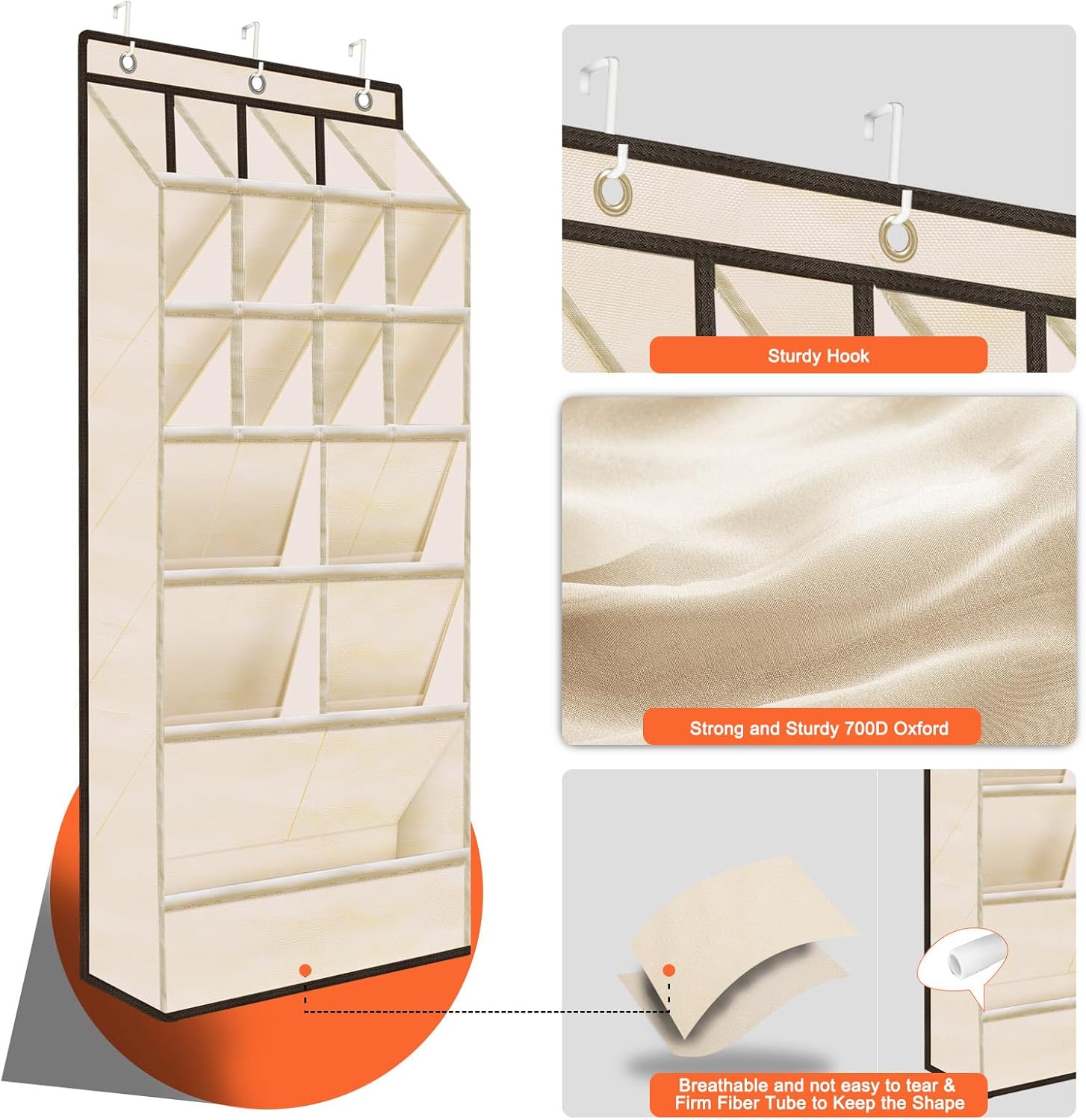 Organizador de zapatos para colocar sobre la puerta con bolsillo grande,