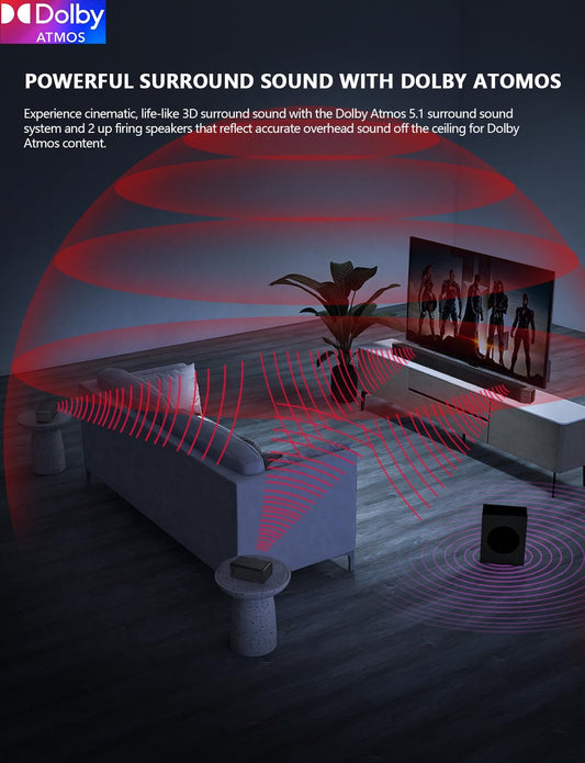 5.1.2 Barra de sonido Dolby Atmos prémium con subwoofer inalámbrico, Bluetooth...