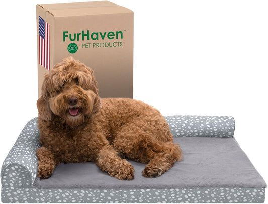 Furhaven - Cama para perro de espuma viscoelástica, estilo diván en forma de L,...