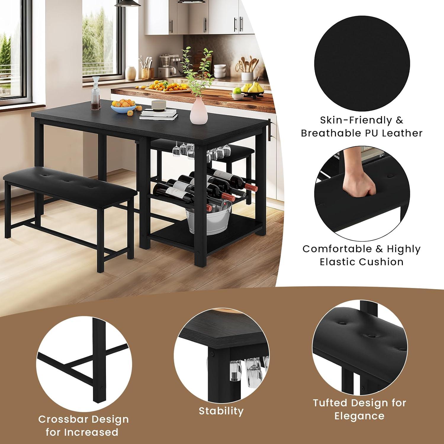 Juego de mesa de comedor para 2-4 personas, mesa de cocina pequeña con estante