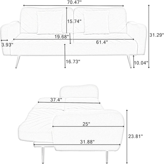 Futón de 70 pulgadas con colchón incluido, sofá cama futón con respaldo