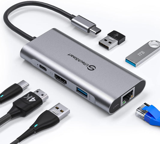 UtechSmart Hub USB C, adaptador multipuerto USB C Ethernet, 6 en 1 USB C a HDMI...