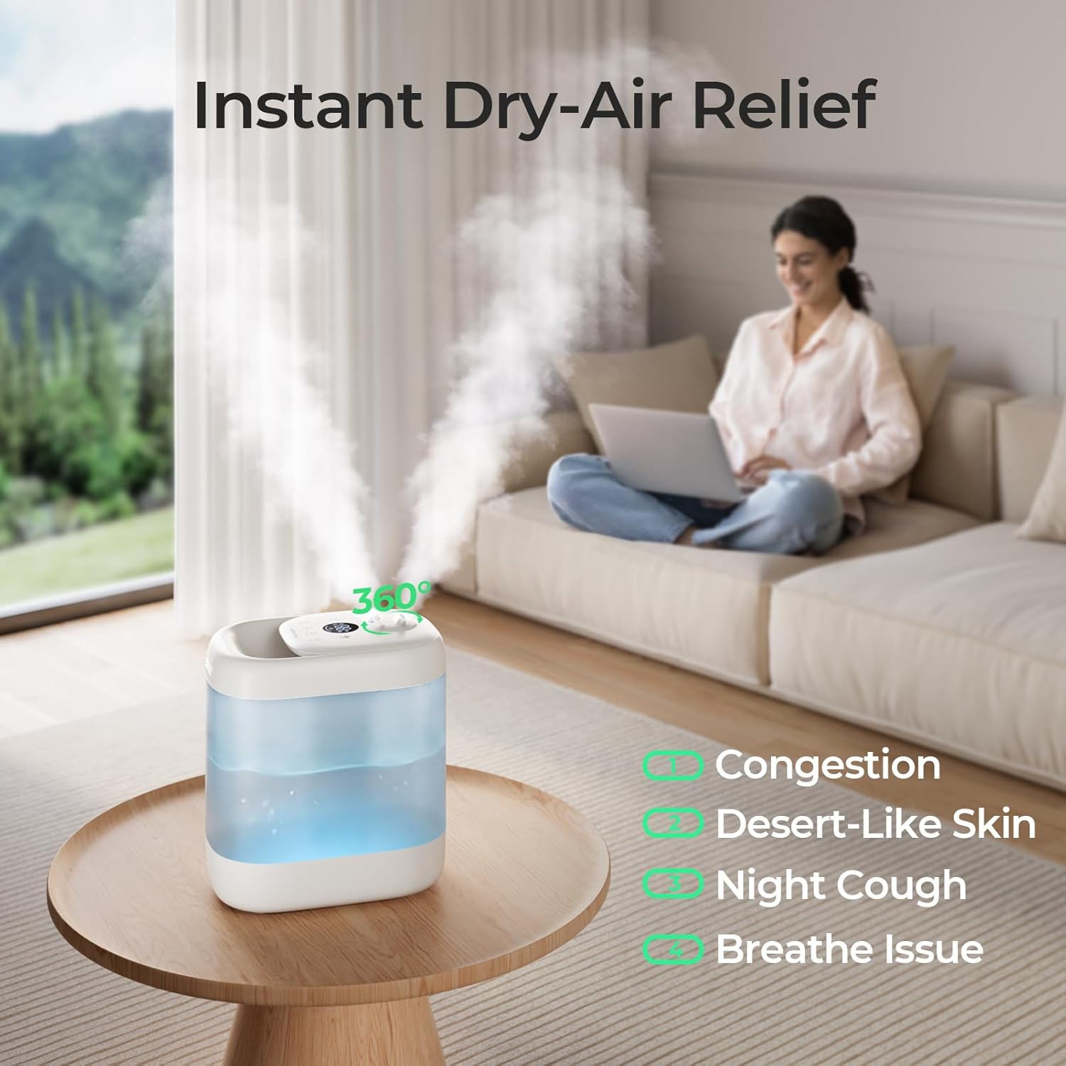Homvana Humidificadores para dormitorio, 5 L, súper fácil de limpiar, llenado...