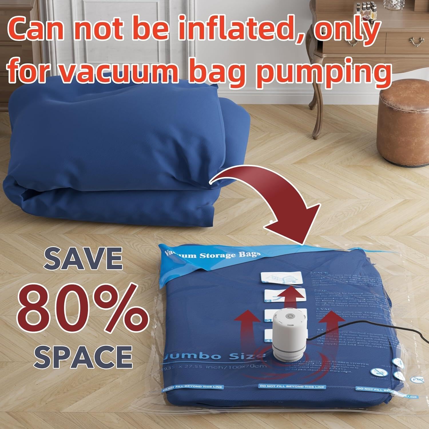 Paquete de 24 bolsas de almacenamiento al vacío con bomba eléctrica, (5 jumbo,