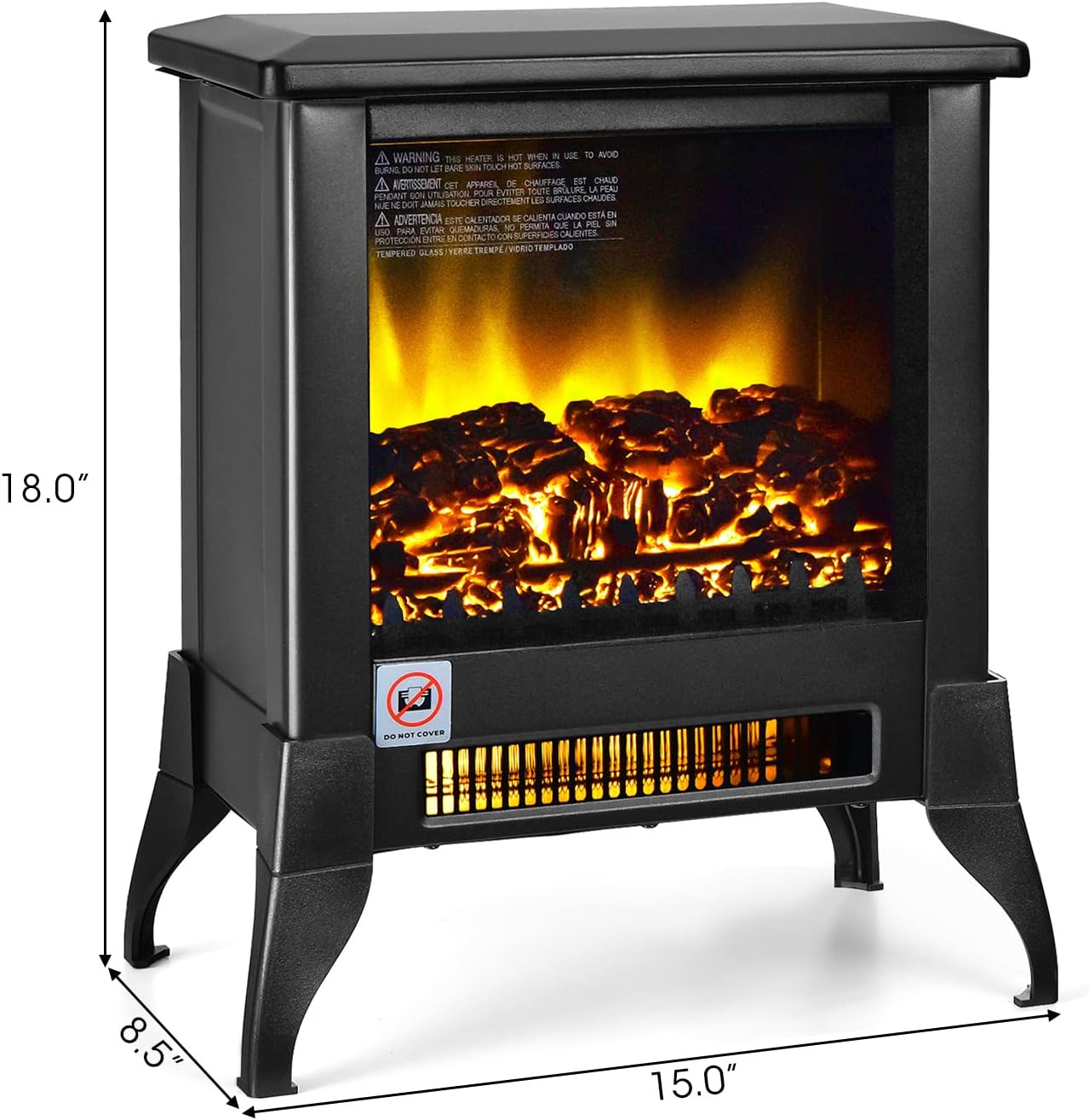 Estufa eléctrica de 18 pulgadas calentador de chimenea independiente de 1400 W