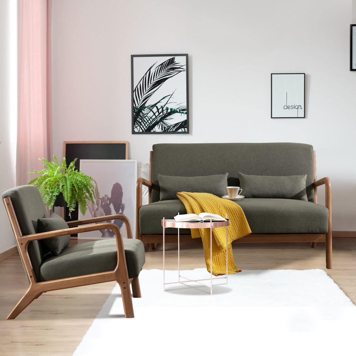 INZOY Sofá biplaza de 50 pulgadas, silla decorativa moderna de mediados de...