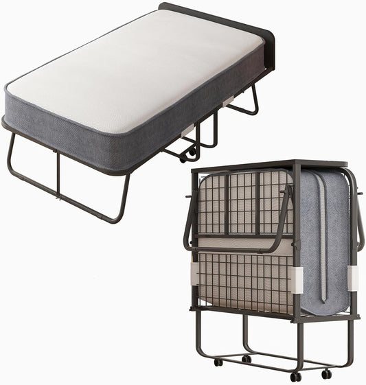 Cama plegable, cama plegable de 75 x 38 pulgadas con colchón de 5 pulgadas de