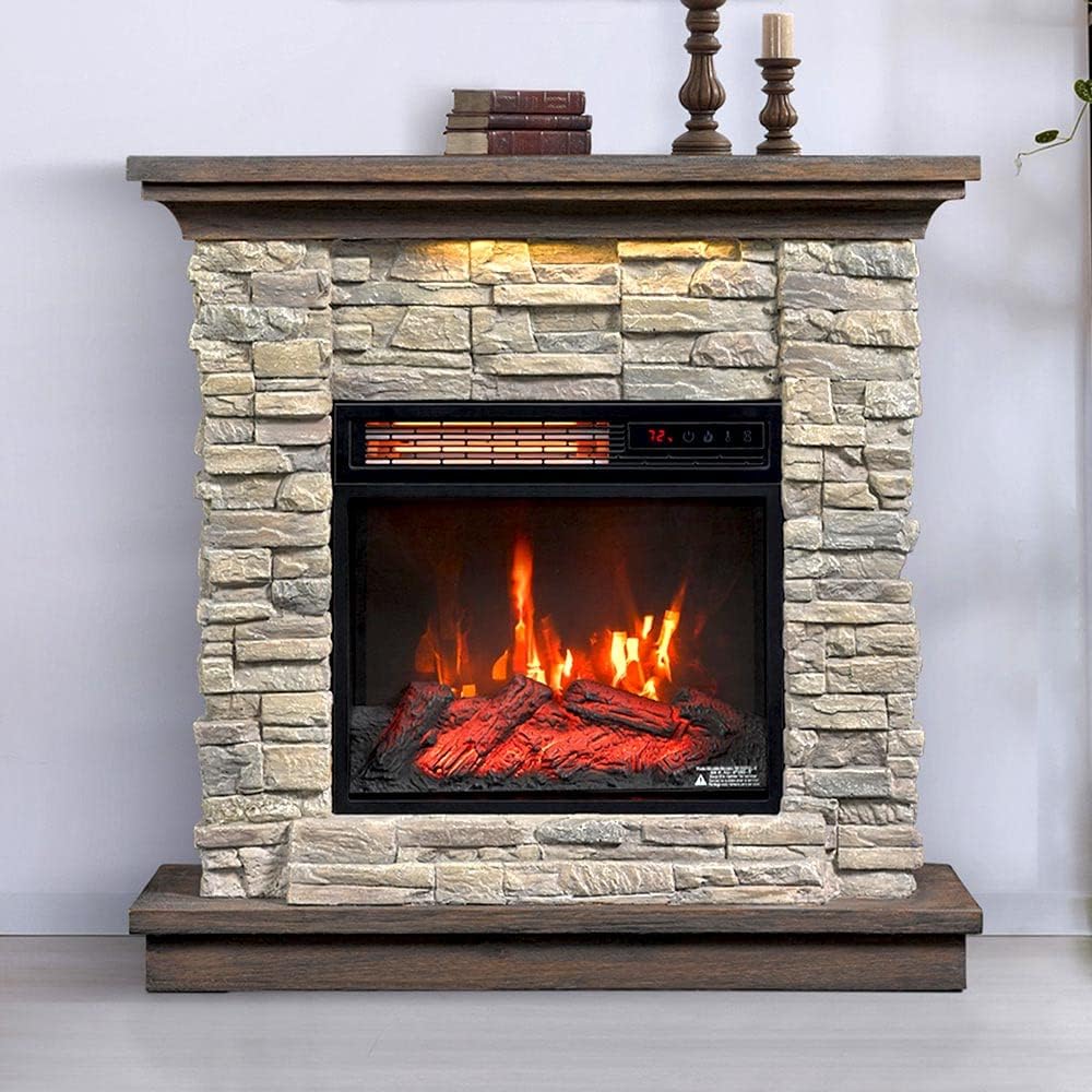 duraflame Chimenea eléctrica de pared con control remoto, piedra gris ahumado
