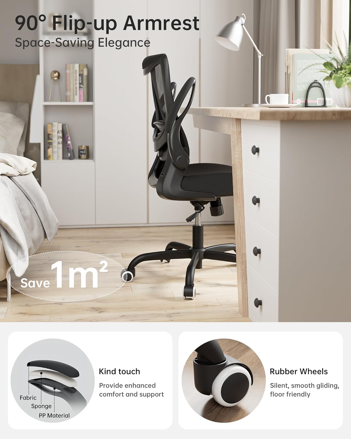 Silla de oficina, silla de escritorio ergonómica con soporte lumbar ajustable y...