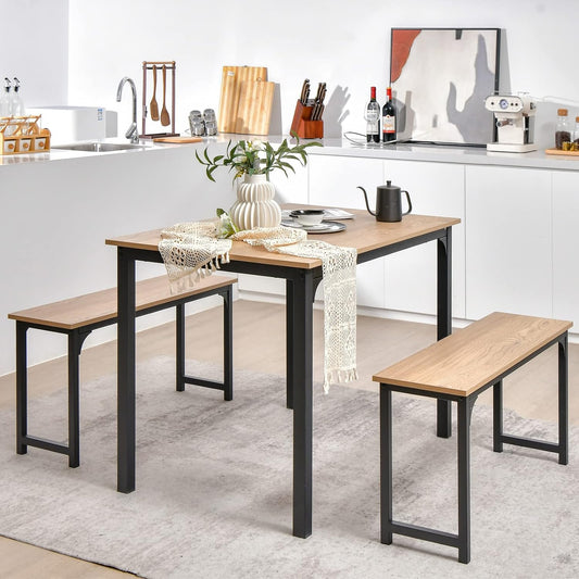 Giantex Juego de mesa de comedor para 4, juego de mesa de cocina industrial con