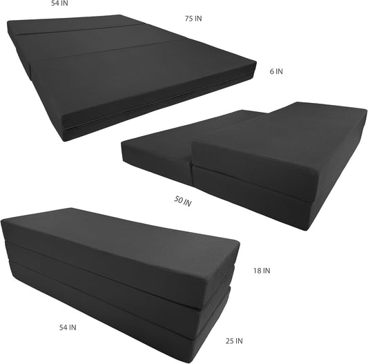 Camas de espuma Shikibuton de tamaño matrimonial negro de 6 x 54 x 75 pulgadas,