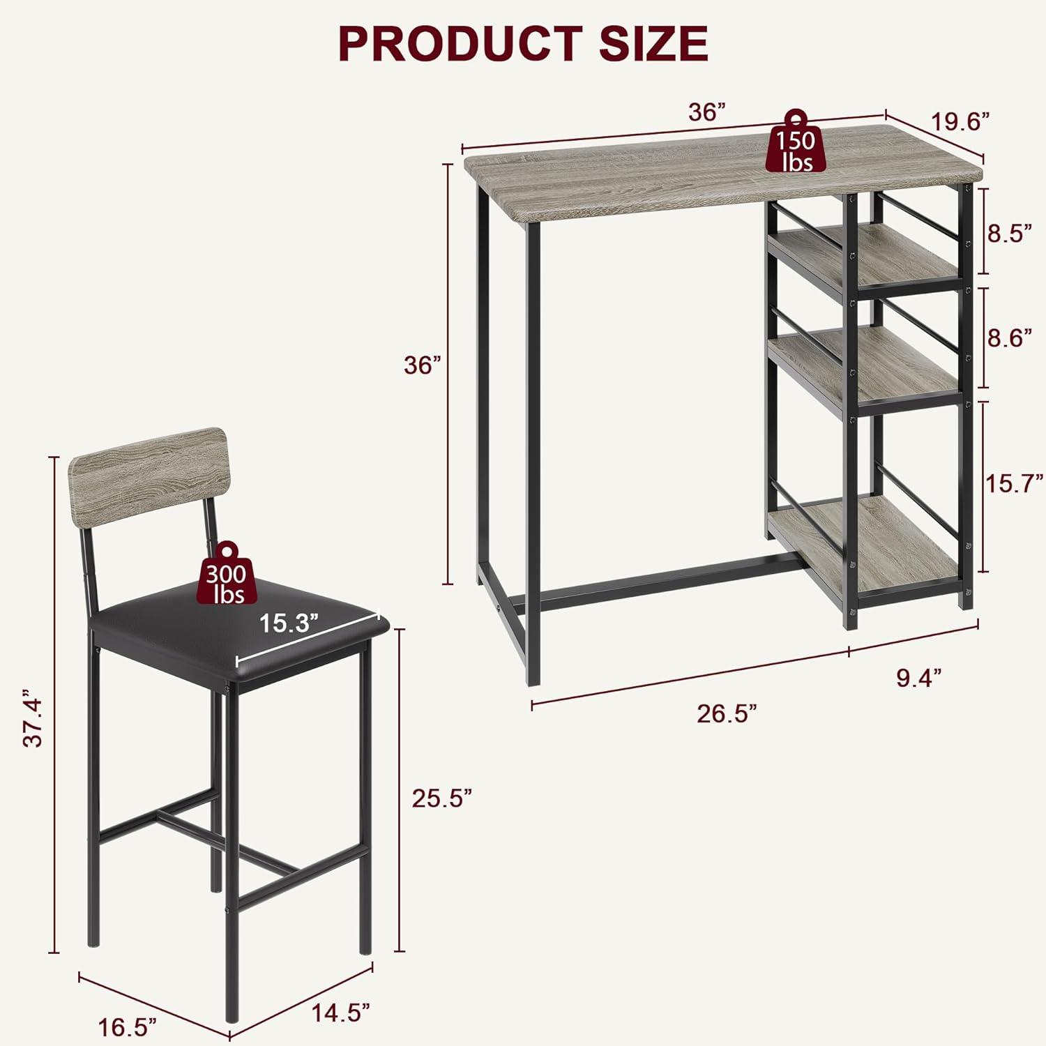 Juego de mesa de comedor para 2, mesa de cocina y sillas para 2 con sillas