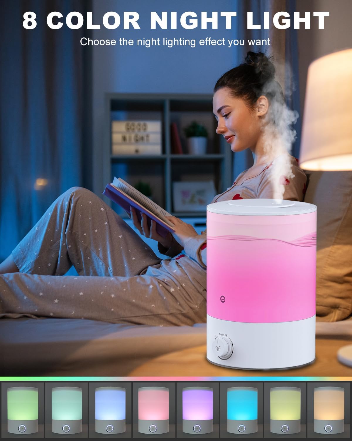 Esemoil Humidificadores para dormitorio, difusor de aceite esencial con luz de...