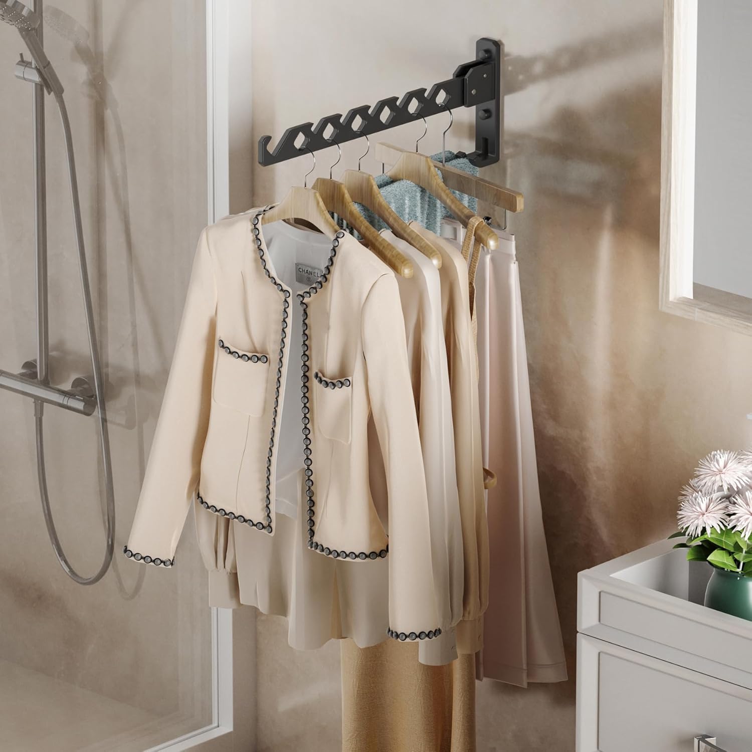 Soporte para colgar abrigos de pared, organizador de secado de ropa negra,