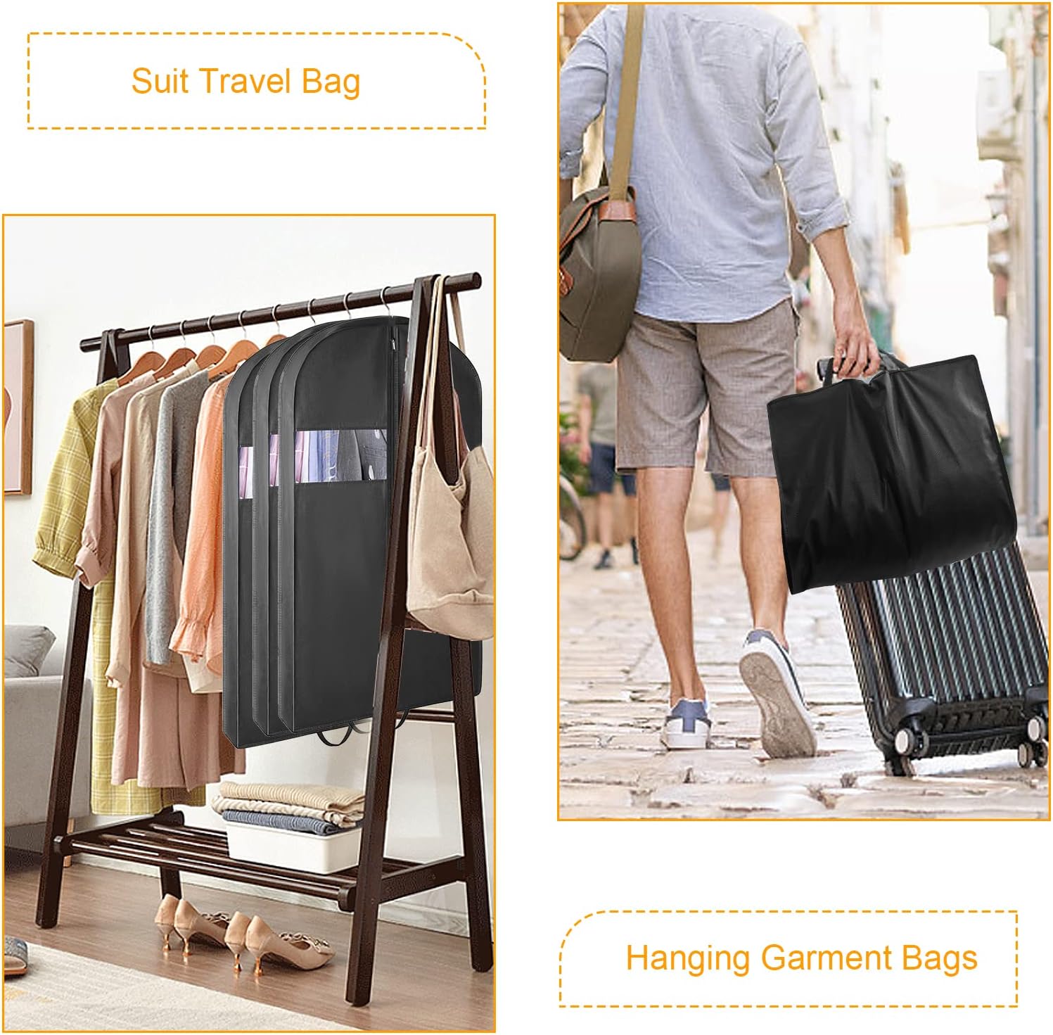 3 bolsas de ropa de 60 pulgadas para viajes, bolsas de ropa de vestir para...