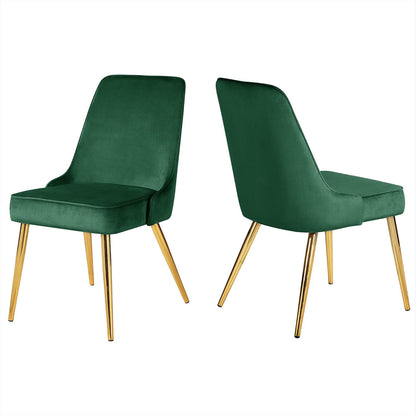 Juego de 2 sillas de comedor verdes, modernas sillas tapizadas de terciopelo de
